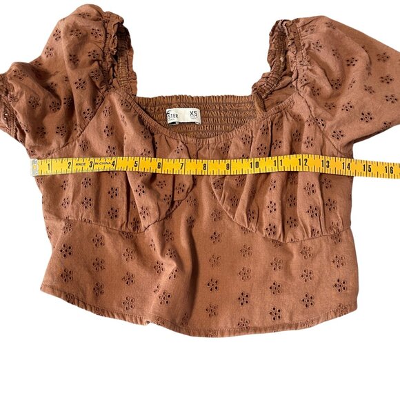 Hollister Cottage Crop Top XS Brown Cotton Eyelet Embroidered Boho Babydoll - Picture 8 of 9